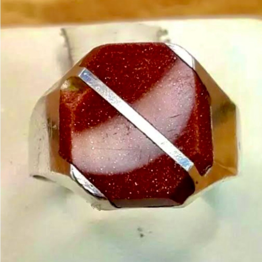 Vintage Taxco Mexico Goldstone Sterling Silver Sz9 Ring